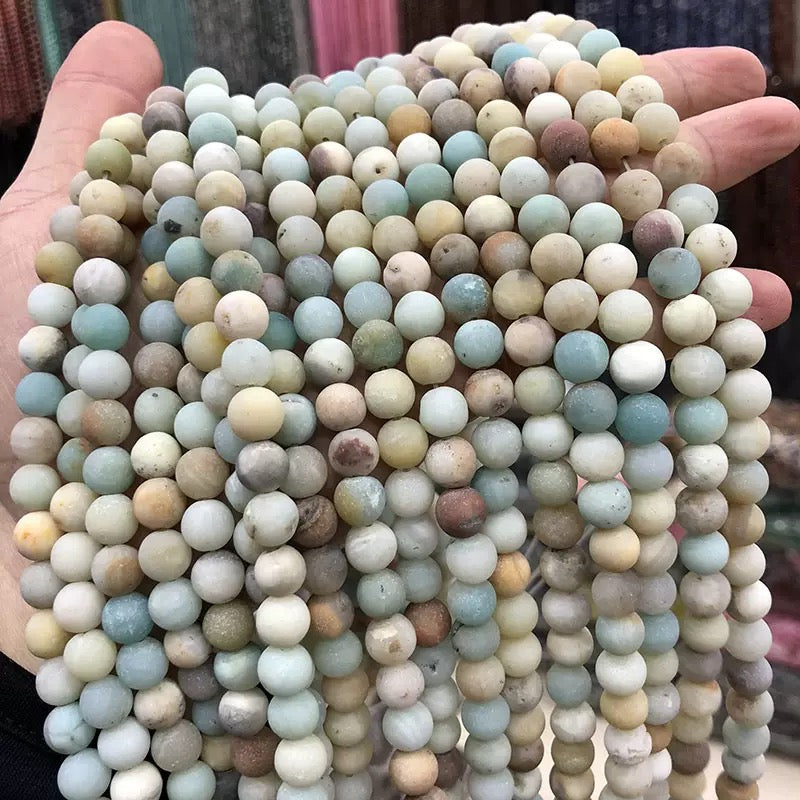 Natural Amazonite frosted loose round beads