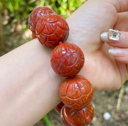 23mm Natural Red agate Carved beads bracelet,handmade gifts
