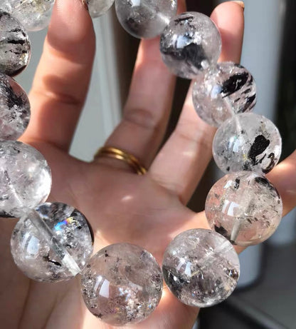 Natural Rainbow Herkimer diamond Quartz Crystal beads bracelet 18mm