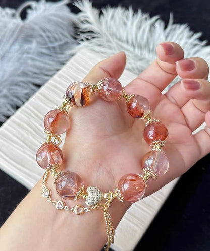 Natural Red Hematoid Lepidocrocite Quartz Crystal beaded bracelet
