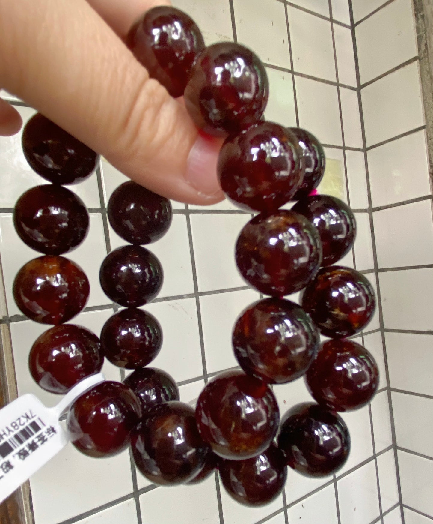 Natural Orange Red Garnet beaded bracelet 17mm