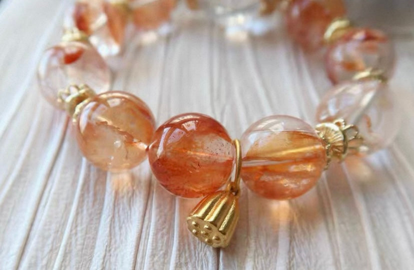 16mm Natural Red Hematoid Lepidocrocite Quartz Crystal beaded bracelet