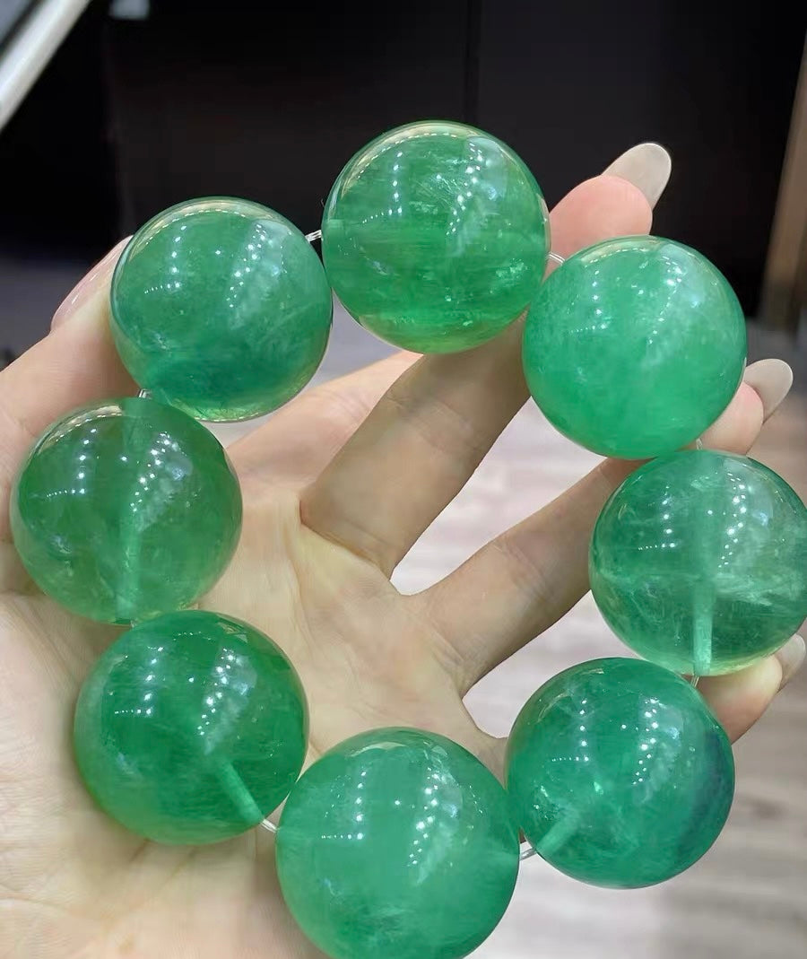 Natural Green fluorite beads bracelet 30mm