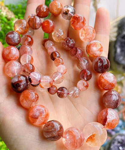 Natural Red Hematoid Lepidocrocite Quartz Crystal beaded necklace