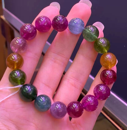 11mm Natural Genuine Rainbow tourmaline beads bracelet