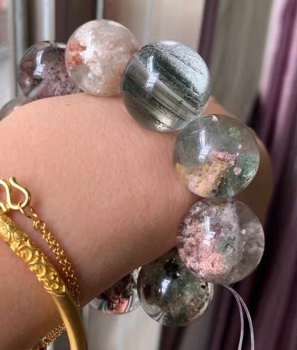 Natural Flowers phantom quartz Crystal beads bracelet 20mm