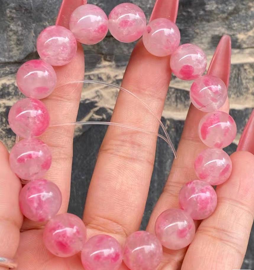 12mm Natural Cherry Blossom Rains pink rhodonite beaded bracelet