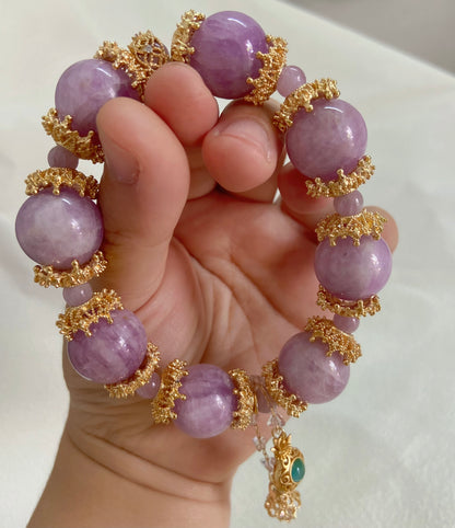 Natural kunzite beads handmade bracelet 16mm