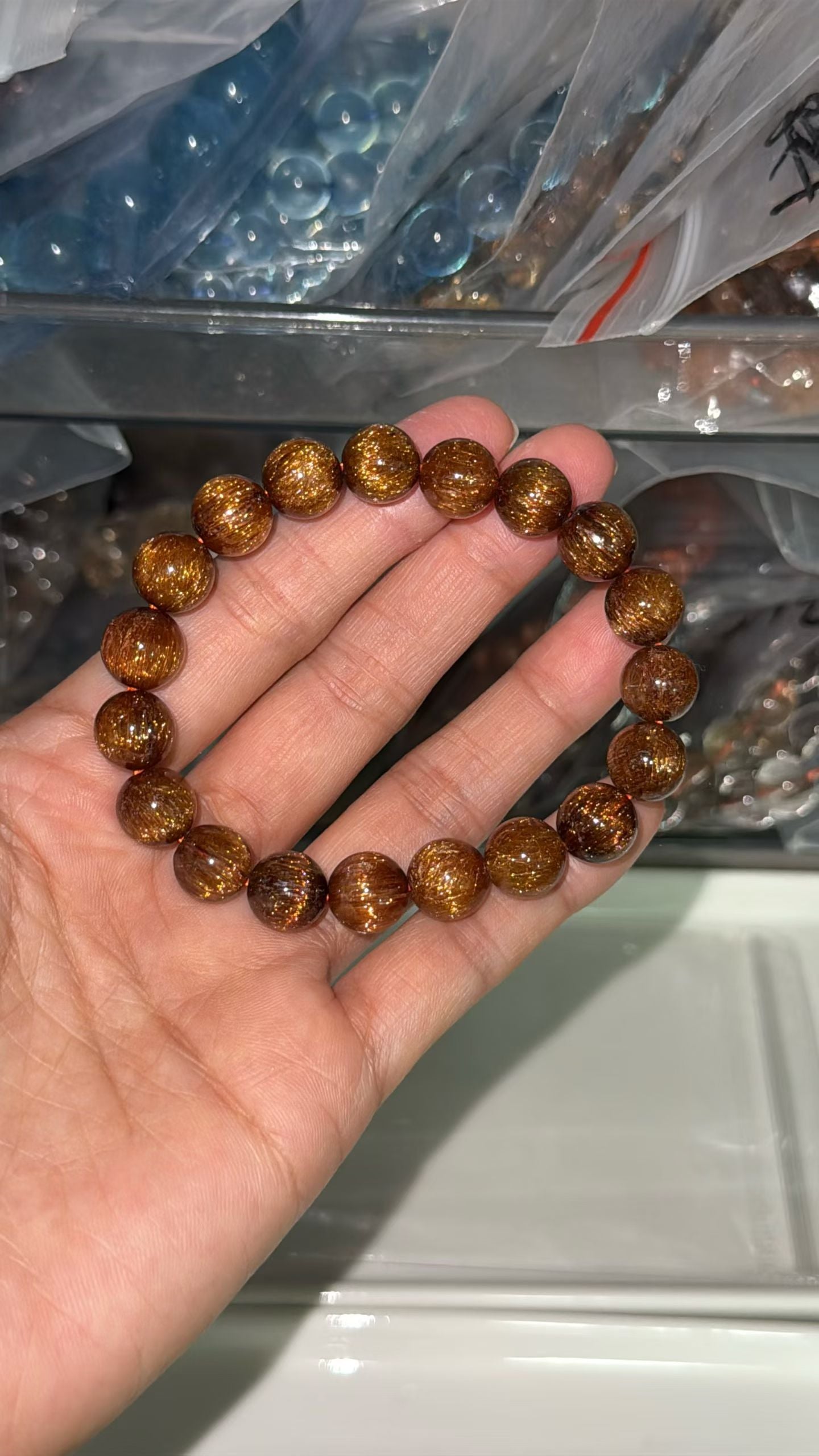 10mm Natural Red copper Rutilated Quartz Crystal beads bracelet