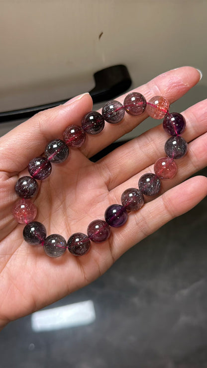 Natural super seven Rutilated Quartz Crystal beads bracelet,Lepidocrocite in quartz ,10mm