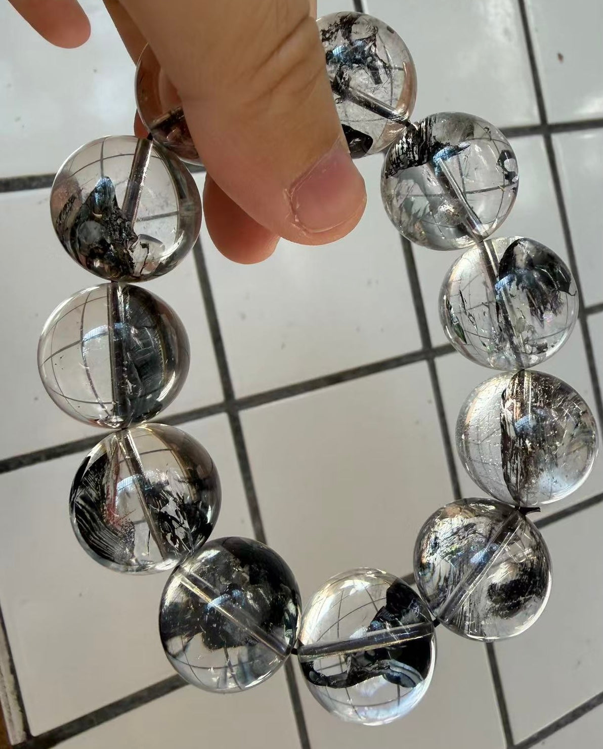 Natural Rainbow Herkimer diamond Quartz Crystal beads bracelet 21mm