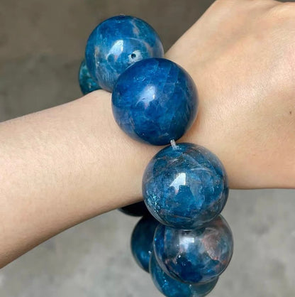 30MM Natural blue Apatite beaded bracelet