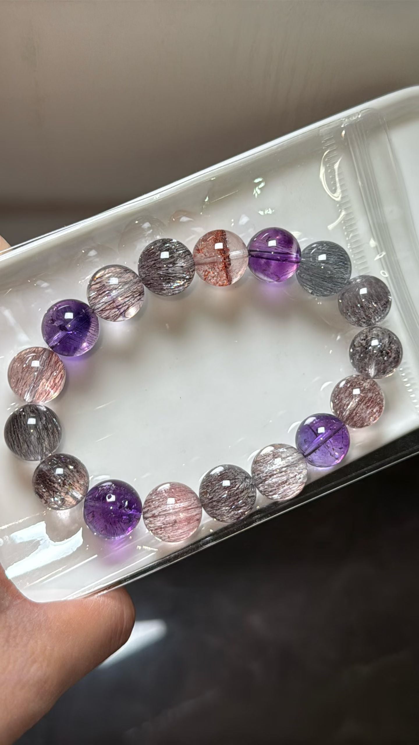 Natural Multicolor super seven Rutilated Quartz Crystal beads bracelet 12mm