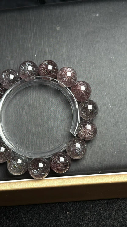 14mm Natural Black Super seven Rutilated Quartz Crystal beaded bracelet,super 7 crystal