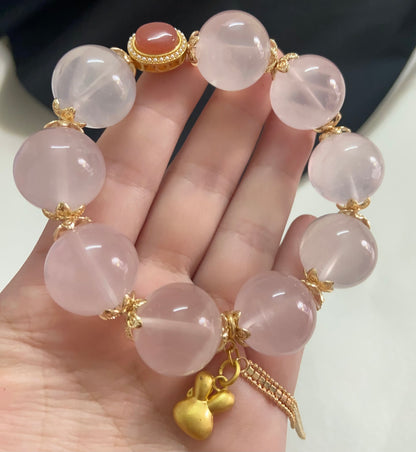 Natural pink Rose quartz Crystal beads bracelet  18mm