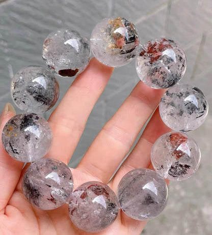 23mm Natural Herkimer diamond Quartz Crystal beaded bracelet