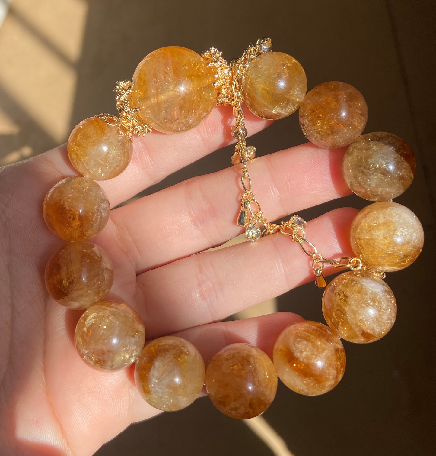 16mm Natural yellow Citrine Quartz Crystal beads bracelet