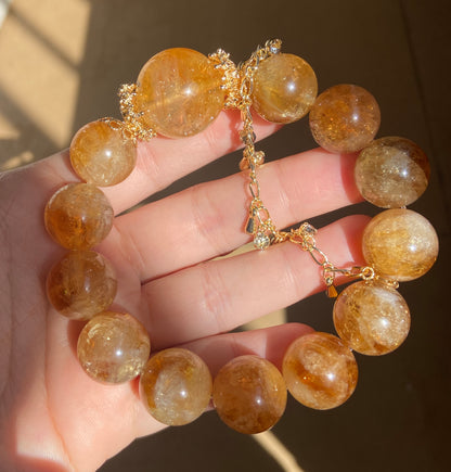 16mm Natural yellow Citrine Quartz Crystal beads bracelet