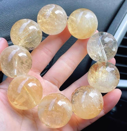 Natural Yellow Asai Citrine Quartz Crystal round beads bracelet 26.5mm