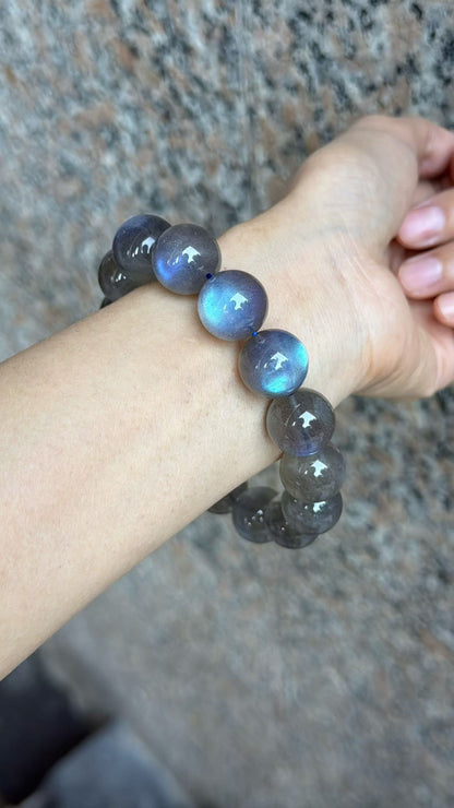 15MM Blue Flashlight Gray moonstone labradorite beaded bracelet