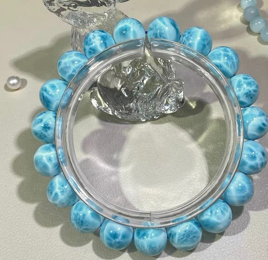 Natural blue Larimar round beads bracelet 10mm