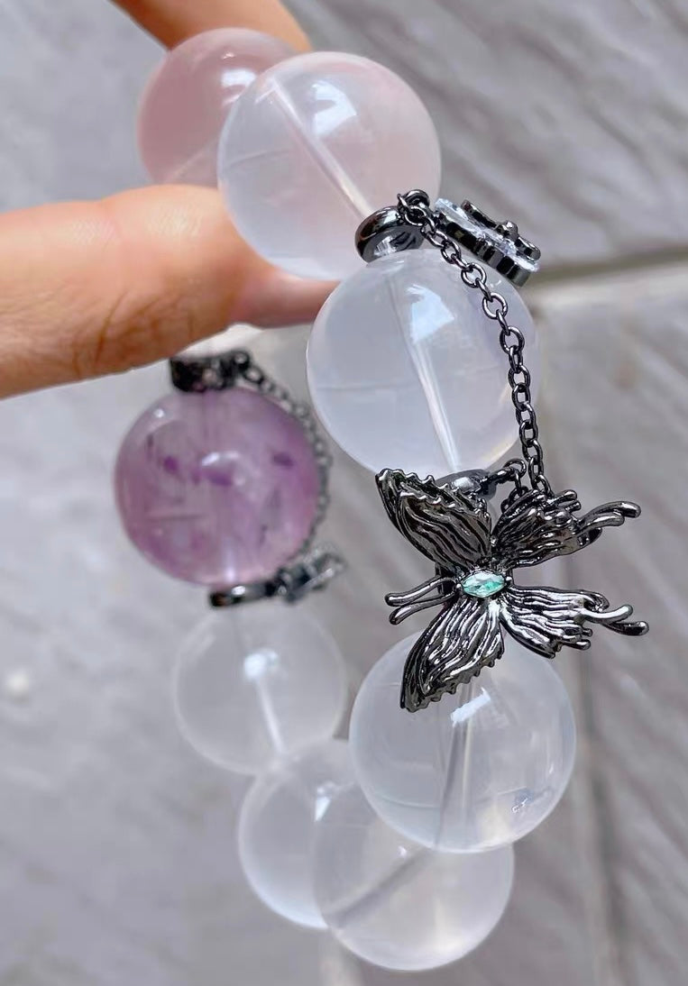 Natural Rock Quartz Crystal and Amethyst Quartz Crystal beaded bracelet,19mm