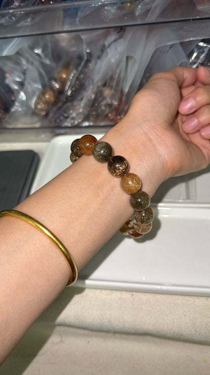 Multicolor Rutilated Quartz Crystal beaded bracelet 12mm