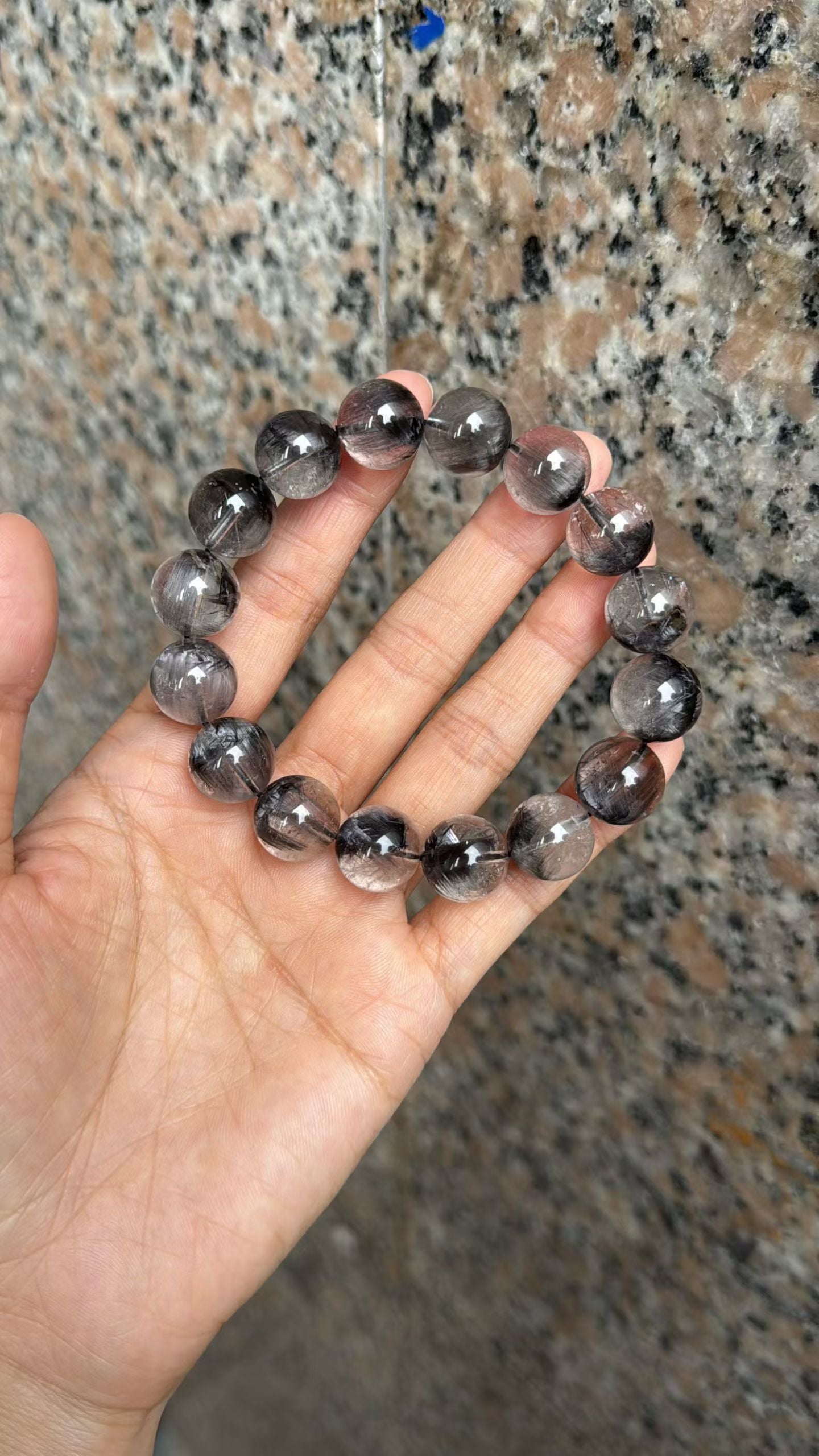 13mm High Quality Rare Natural Genuine Black Brookite Platinum Silver Rutilated Quartz Bracelet healing energy bracelet