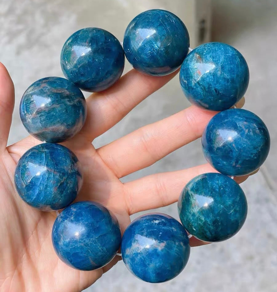 30MM Natural blue Apatite beaded bracelet