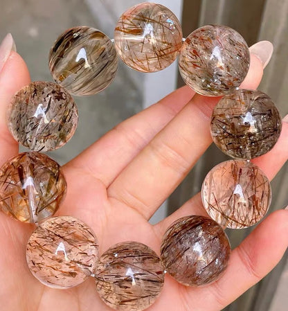 Natural Black Golden super seven Rutile Quartz Crystal beaded bracelet,21.5mm