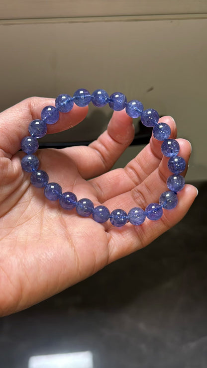 8mm Natural blue Tanzanite round beads bracelet