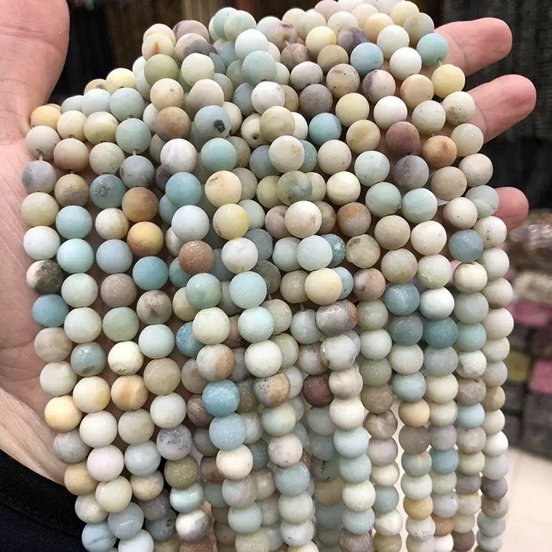 Natural Amazonite frosted loose round beads