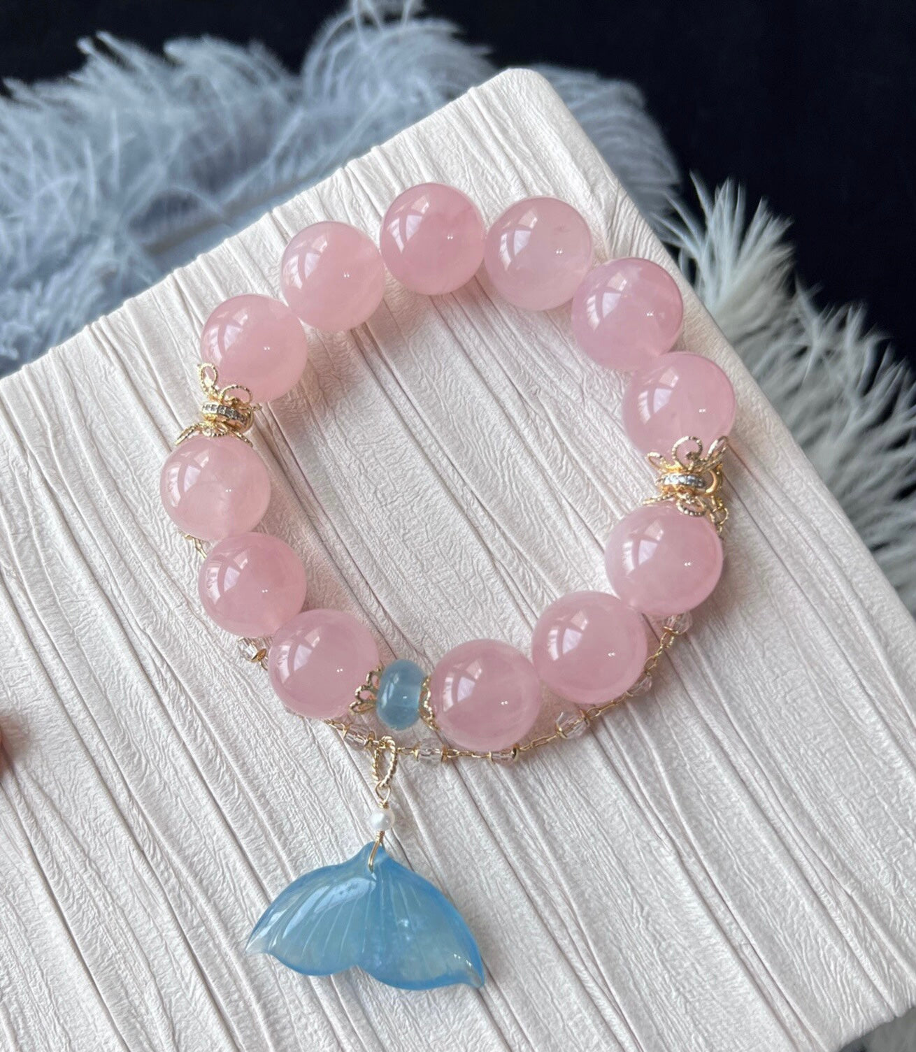 Natural pink Rose quartz Crystal beaded bracelet