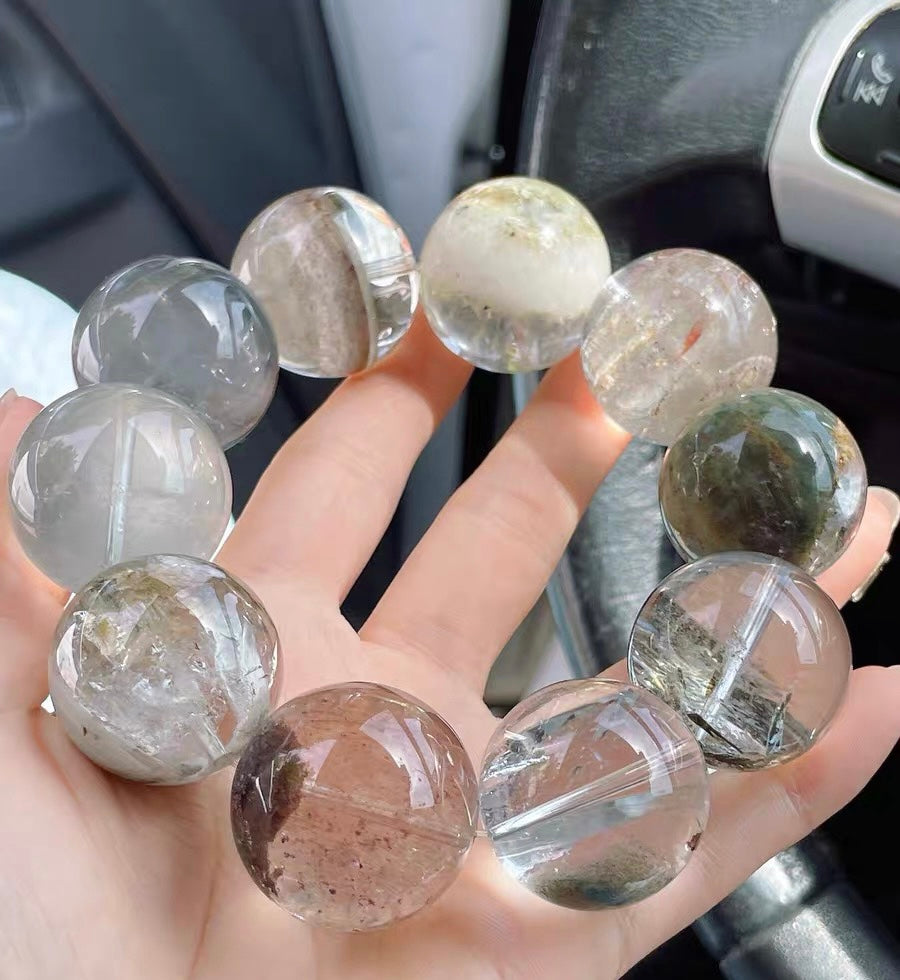 26mm natural Genuine phantom Rabbit hair Rutilated Quartz Crystal beads bracelet