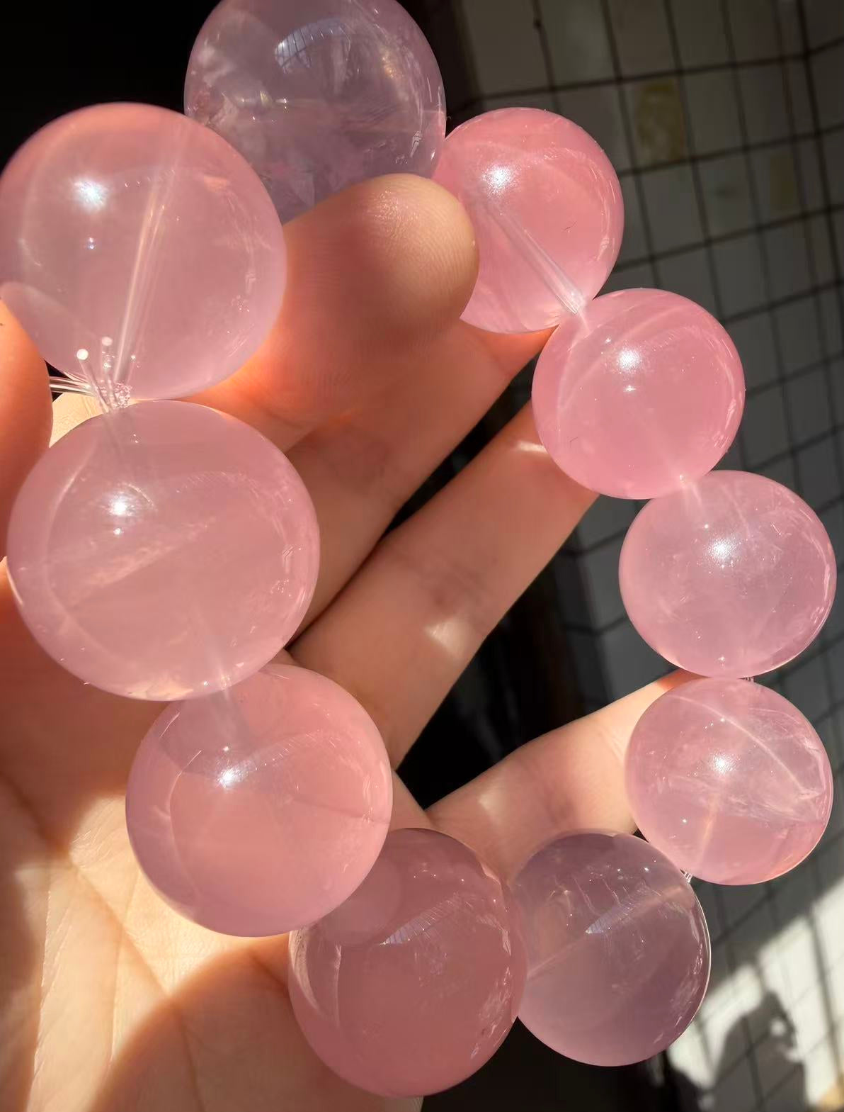 Natural Starlight pink Rose quartz Crystal beads bracelet 22mm