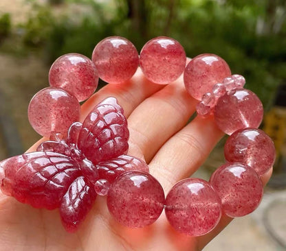 Natural Red strawberry Quartz Crystal Handmade beads bracelet 18mm