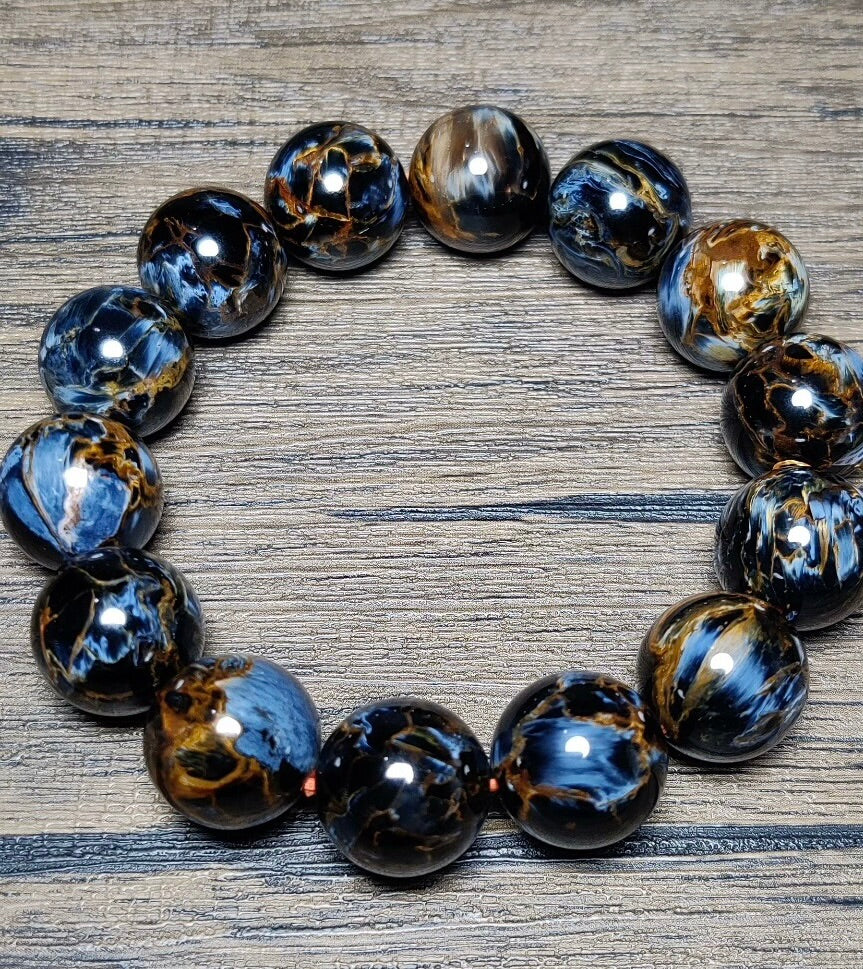 Natural blue brown pietersite beads bracelet 16mm