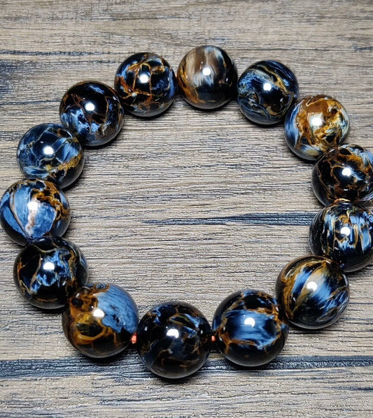 Natural blue brown pietersite beads bracelet 16mm