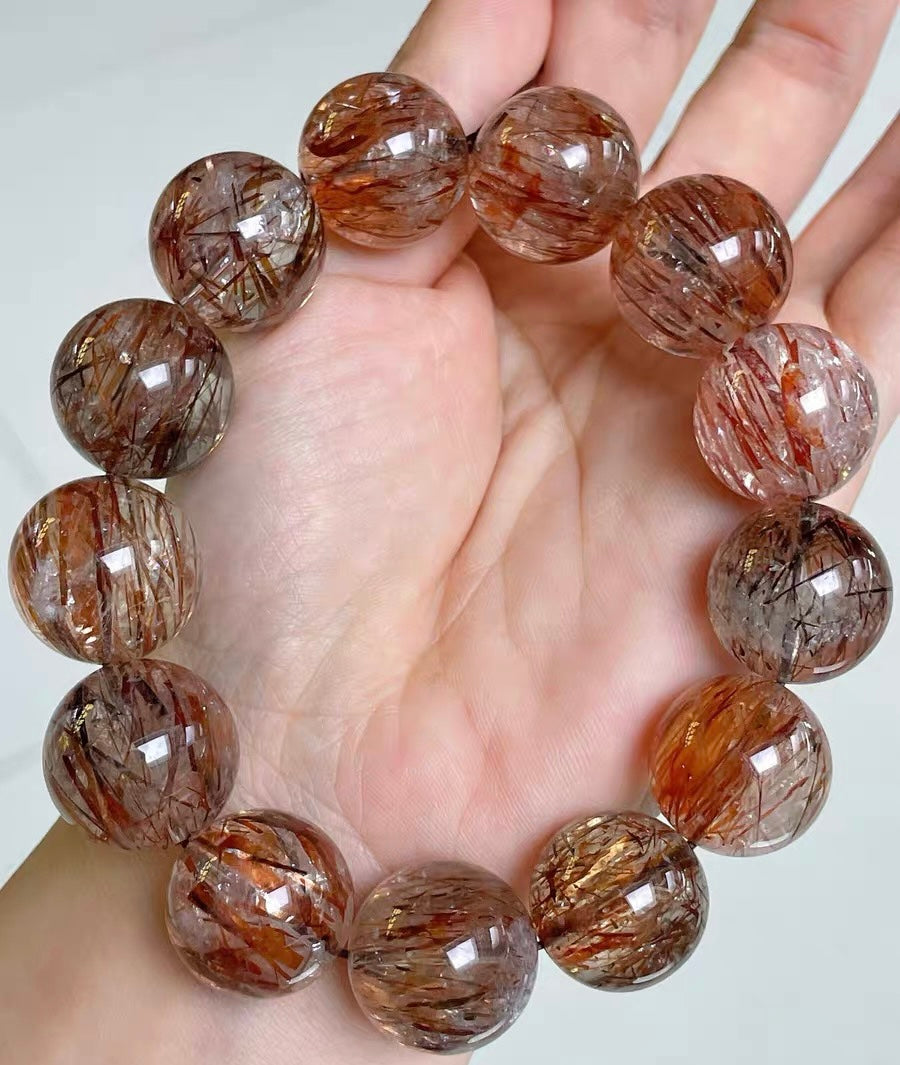 Natural Black Golden Super seven Rutilated Quartz Crystal beaded bracelet,17mm