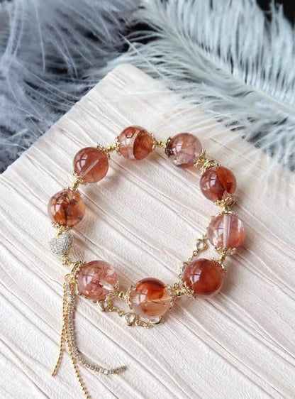 Natural Red Hematoid Lepidocrocite Quartz Crystal beaded bracelet