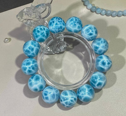 17mm Natural blue Larimar round handmade beaded bracelet