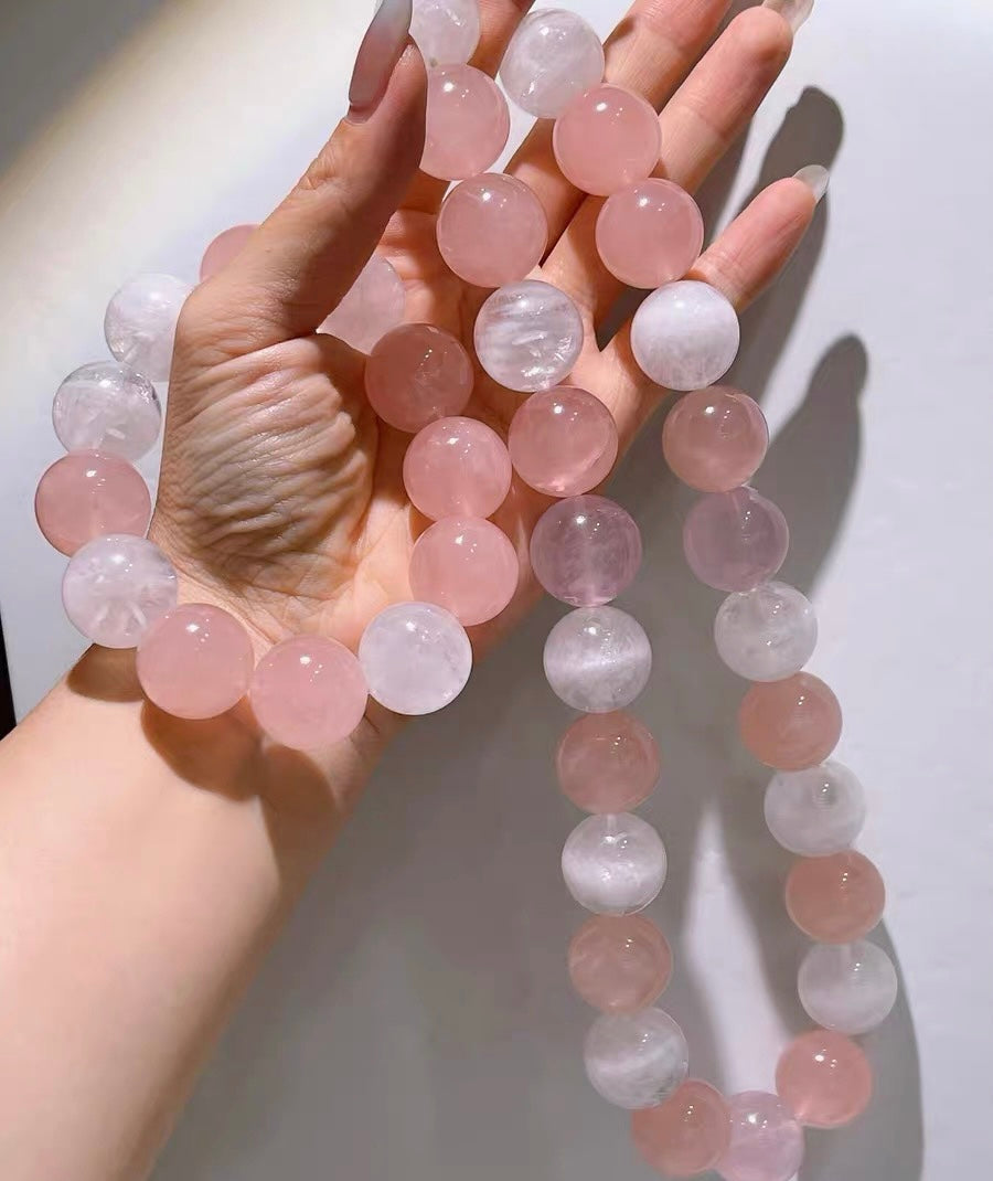 Pink Rose quartz Crystal and white phantom quartz Crystal necklace