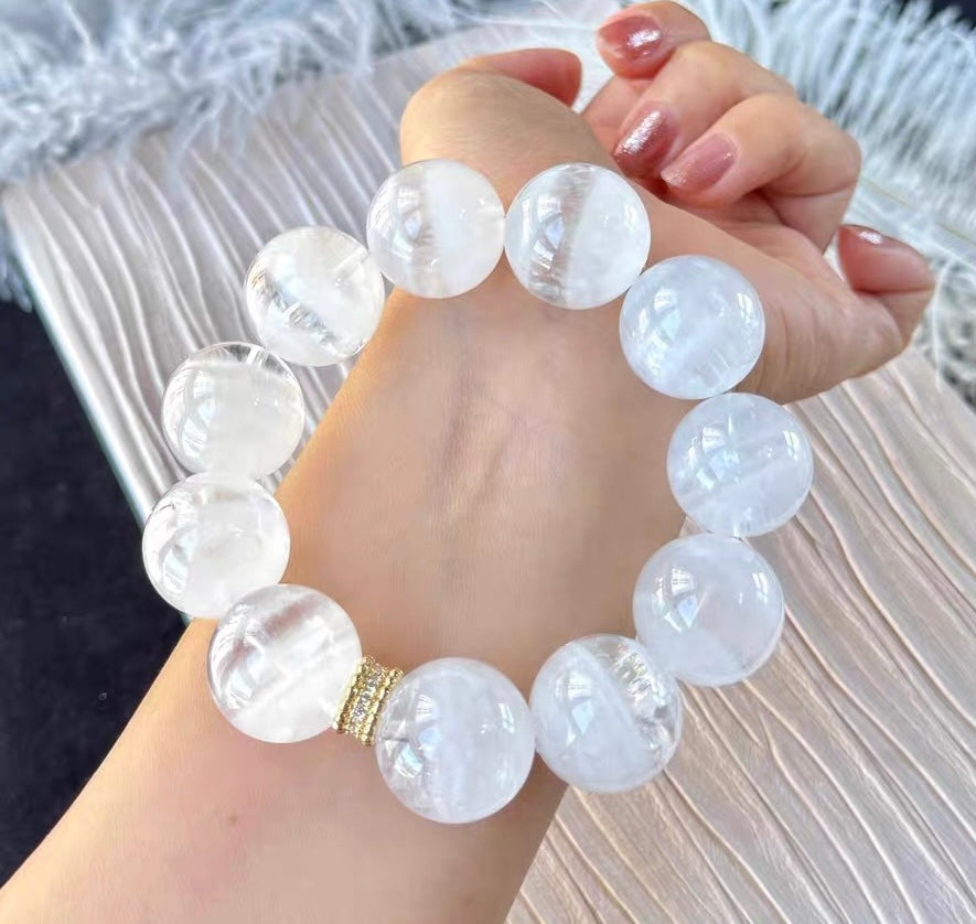 19mm Natural Rainbow Snow phantom quartz Crystal beads bracelet