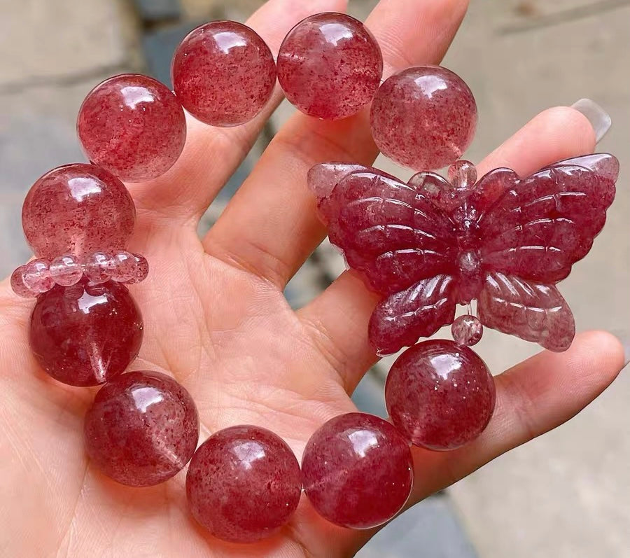 Natural Red strawberry Quartz Crystal Handmade beads bracelet 18mm