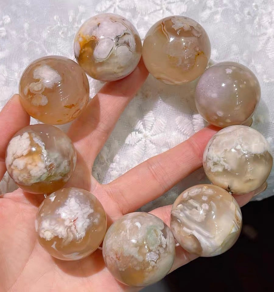 30mm Round Cherry Blossom agate beaded bracelet