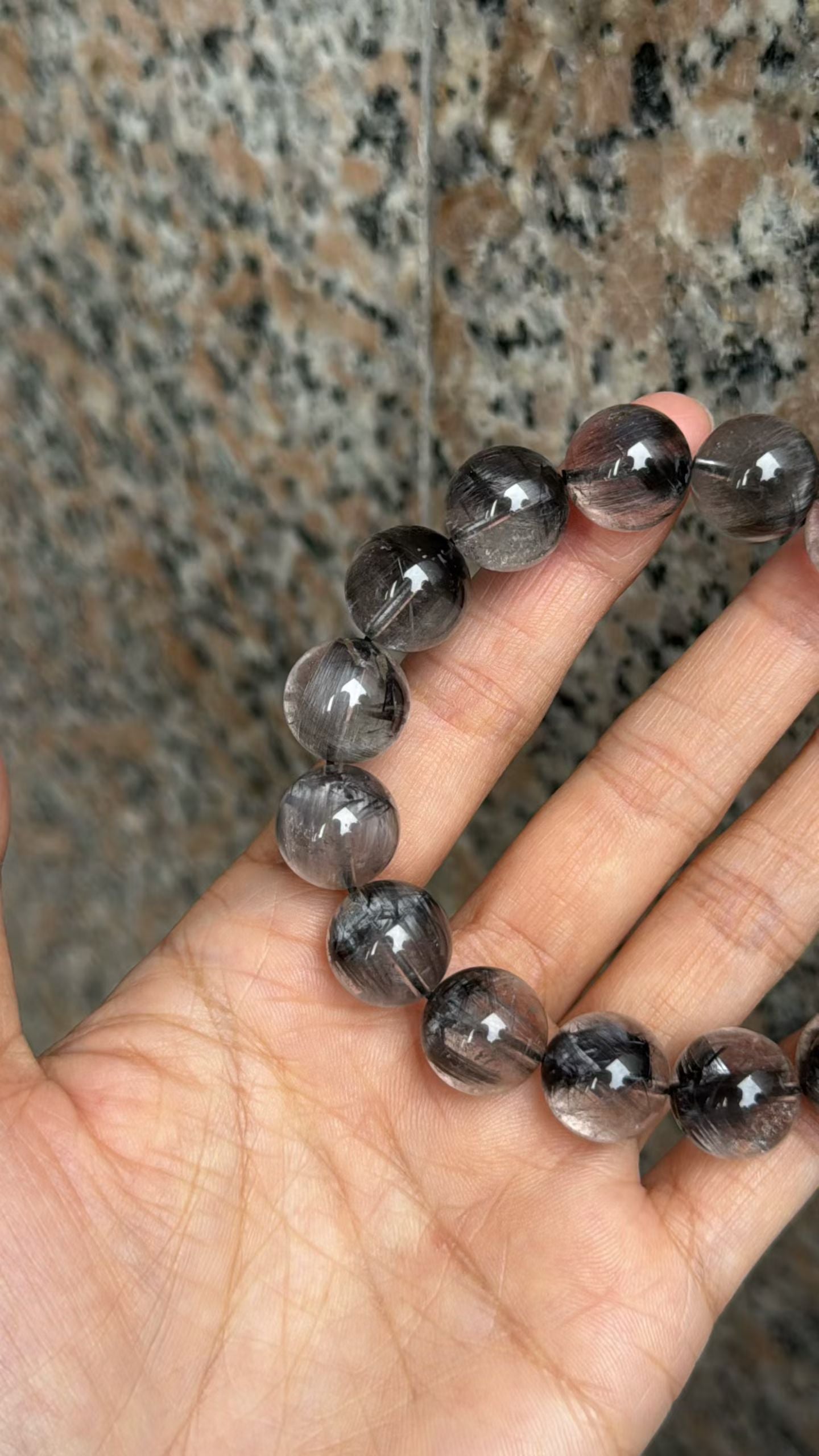 13mm High Quality Rare Natural Genuine Black Brookite Platinum Silver Rutilated Quartz Bracelet healing energy bracelet