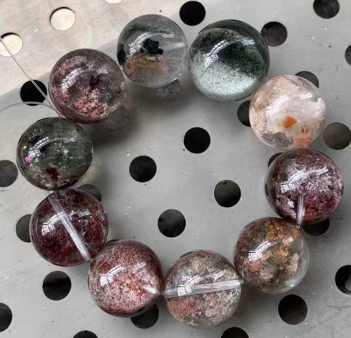 Natural Flowers phantom quartz Crystal beads bracelet 20mm