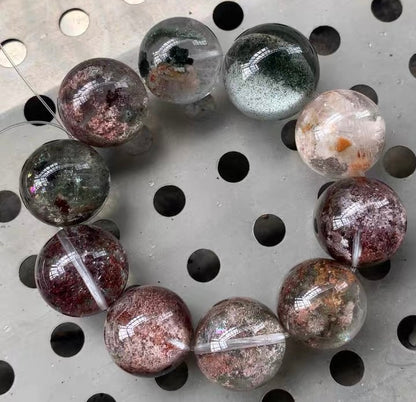 Natural Flowers phantom quartz Crystal beads bracelet 20mm