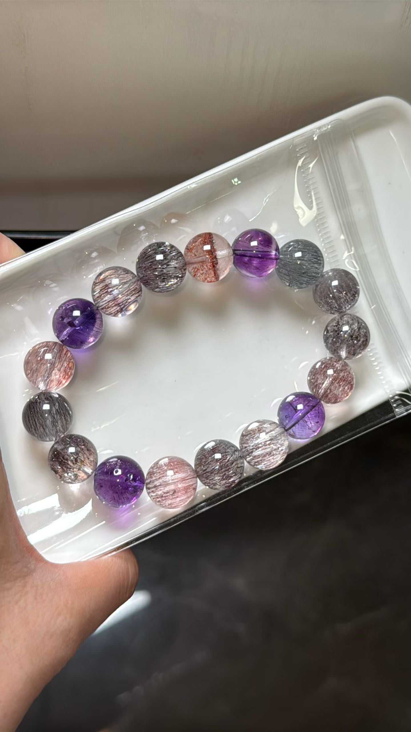 Natural Multicolor super seven Rutilated Quartz Crystal beads bracelet 12mm