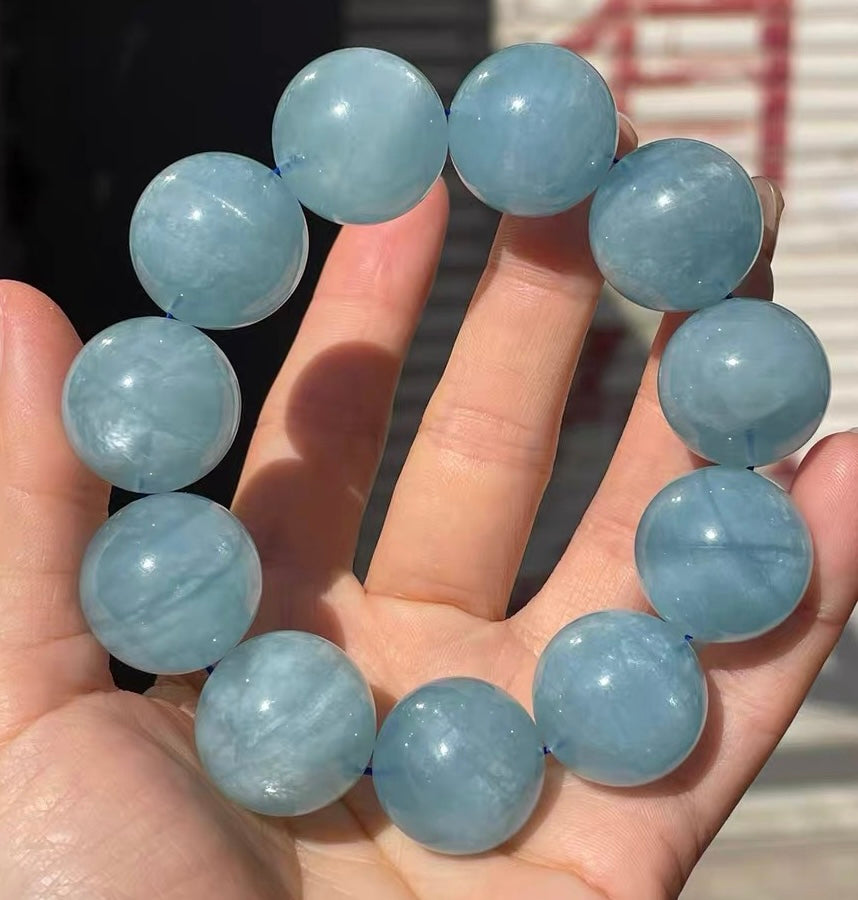 20mm Natural Black Starlight Aquamarine beaded bracelet